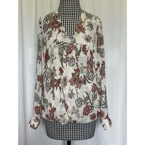 Kut From The Kloth Roll tab Sleeves Floral Faux Wrap Womens Sheer Top Size M